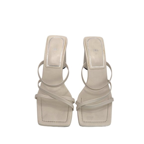 ZARA Y2K Strappy Square Toe Block Heel Sandals Ivory Size 39 (US 8) - Picture 2 of 8